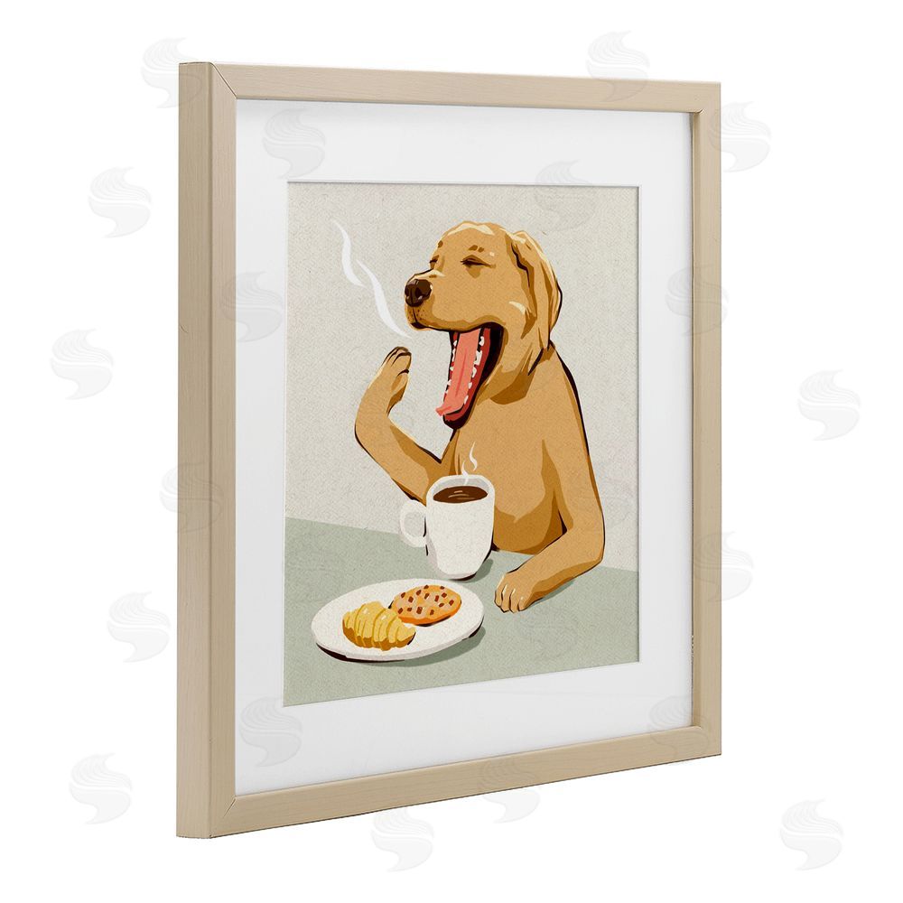 Ziwei Li Yawning Dog Morning Coffee Brown Framed Print Under Glass with White Mat Wall Art
