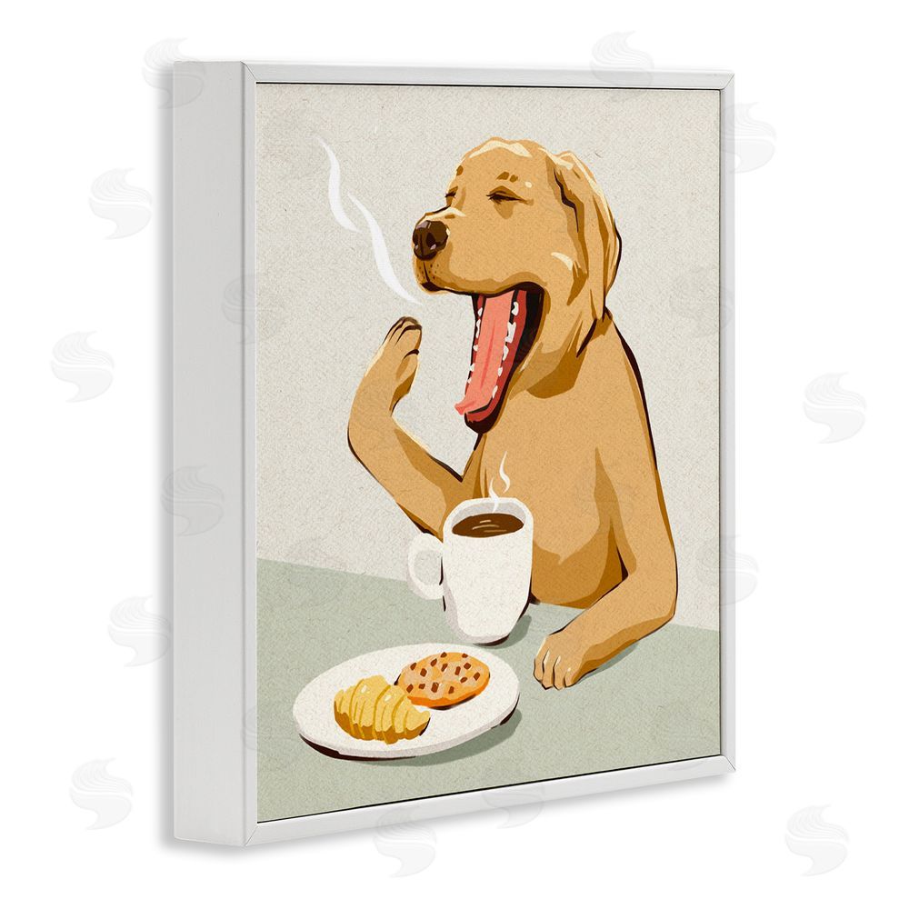 Ziwei Li Yawning Dog Morning Coffee White Framed Giclee Wall Art Print