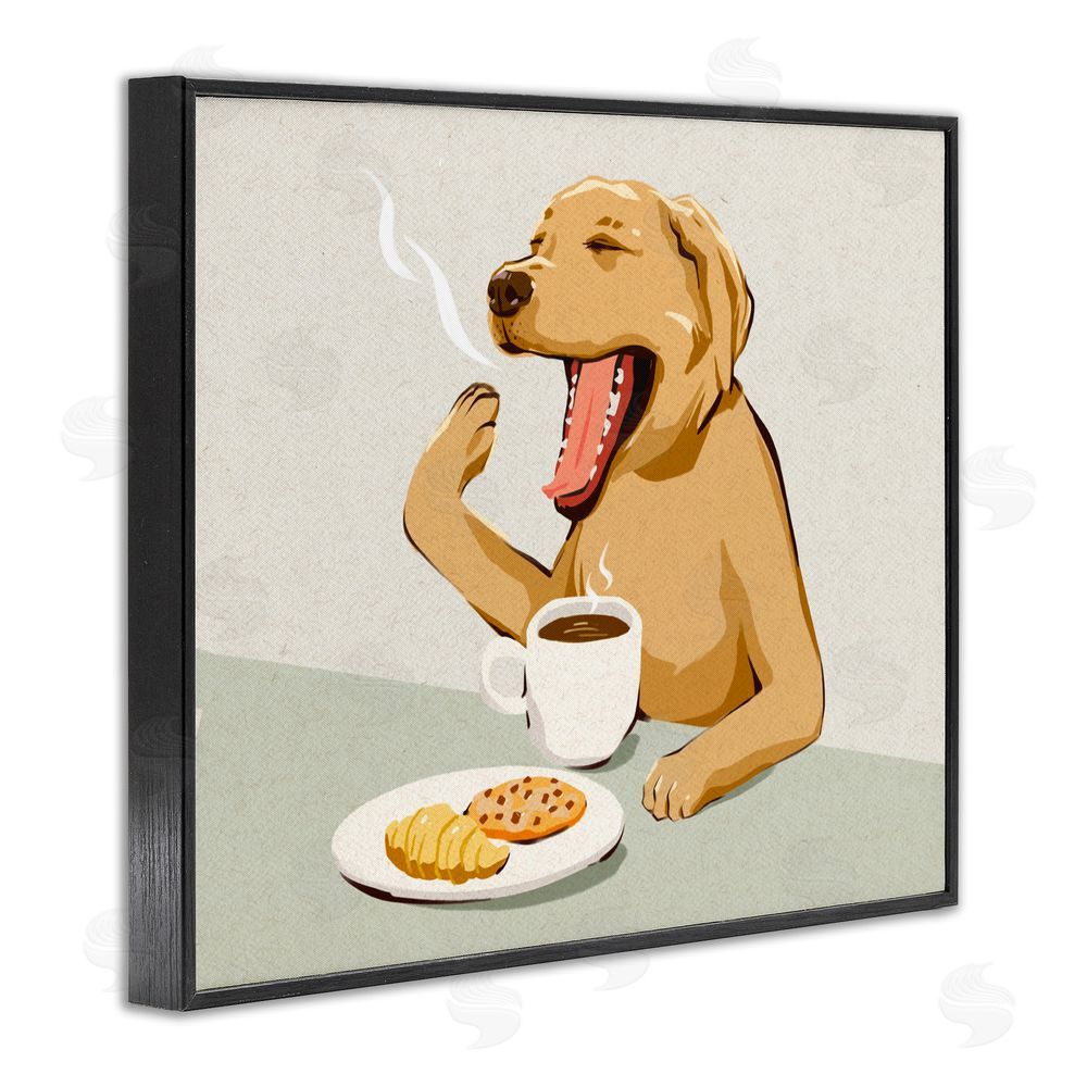 Ziwei Li Yawning Dog with Morning Coffee Black Framed Giclee Wall Art Print
