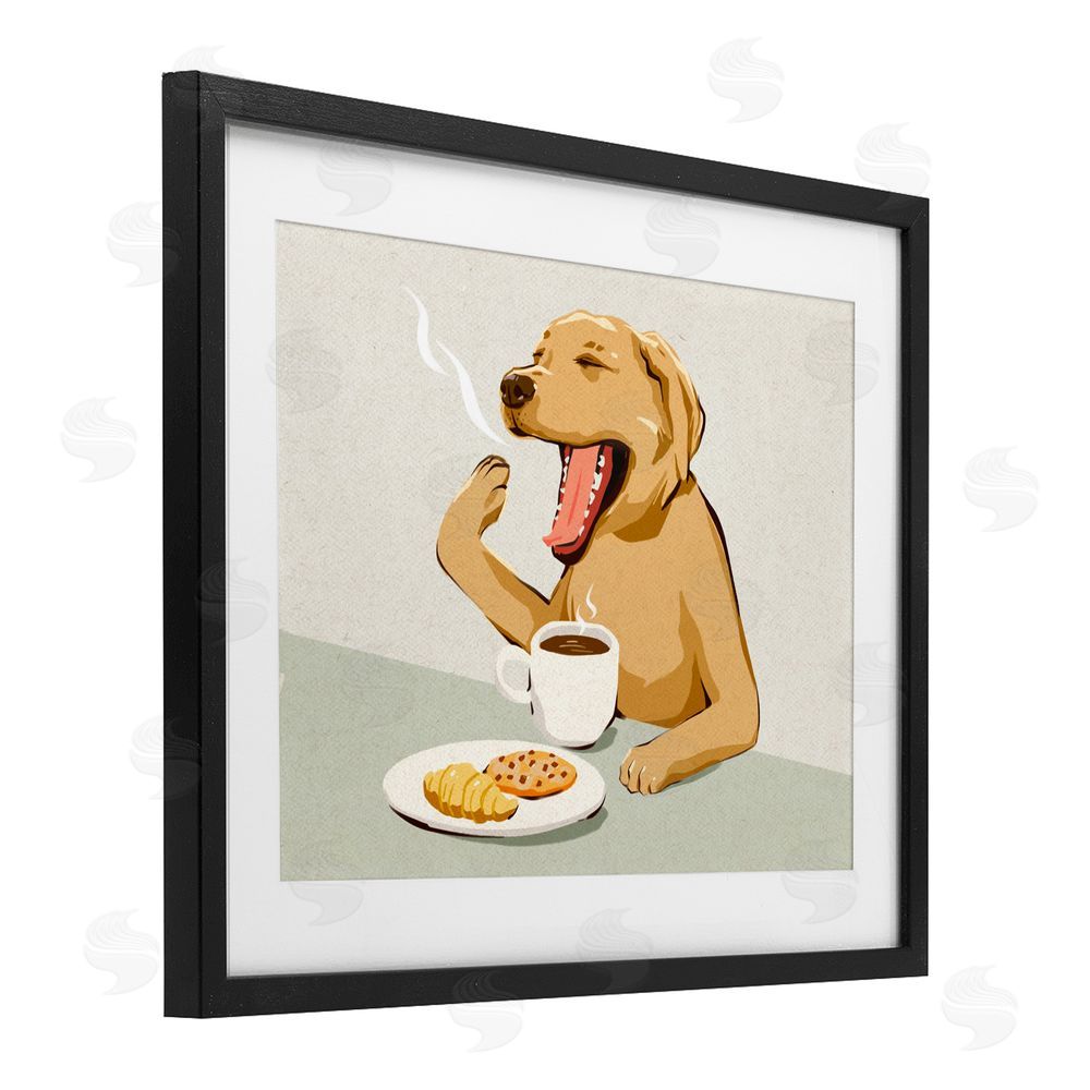 Ziwei Li Yawning Dog with Morning Coffee Black Framed Print Under Glass with White Mat Wall Art