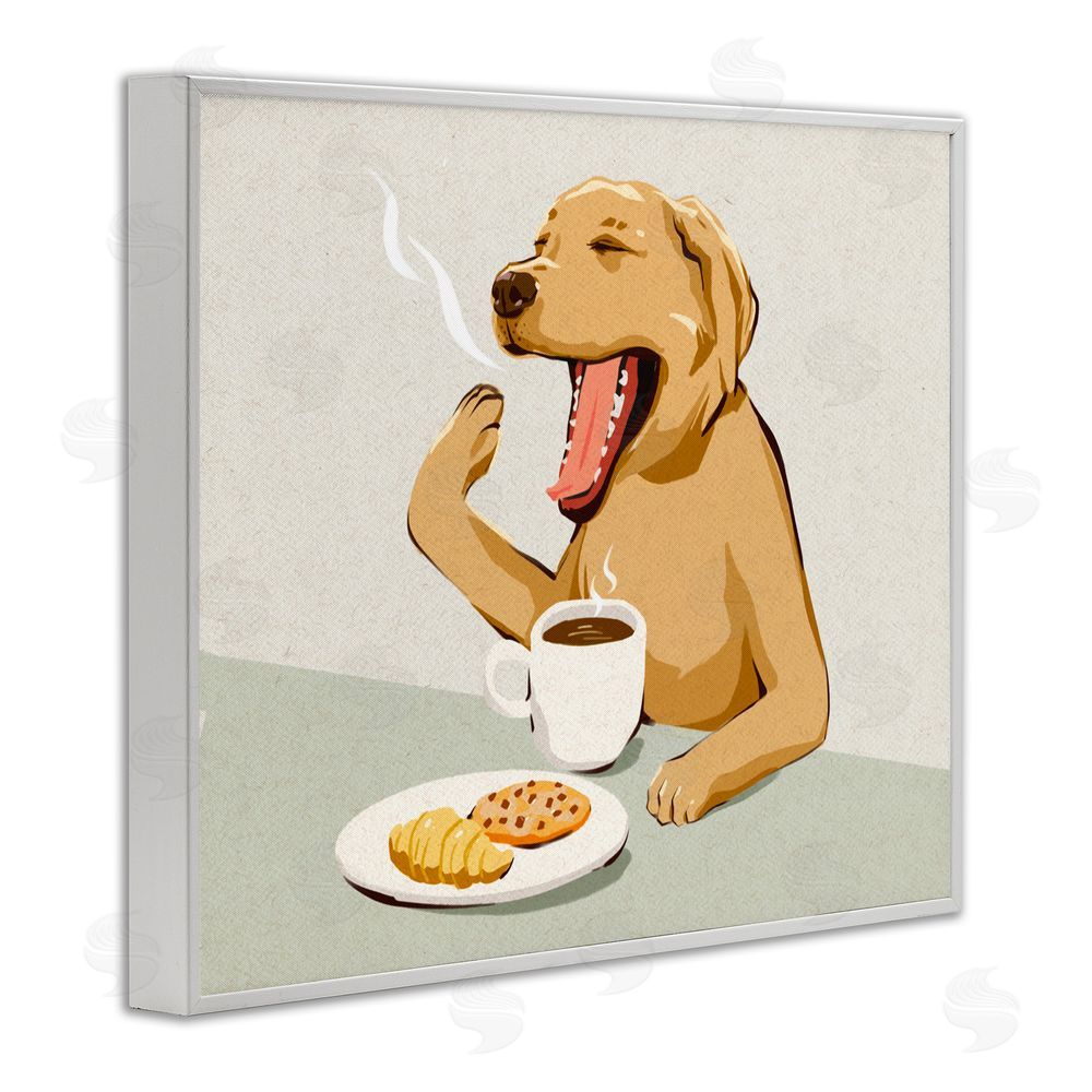 Ziwei Li Yawning Dog with Morning Coffee White Framed Giclee Wall Art Print