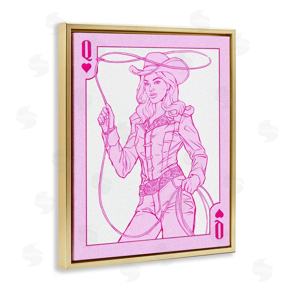 Ziwei Li Cowgirl Queen of Hearts Gold Floating Frame Canvas Wall Art Print