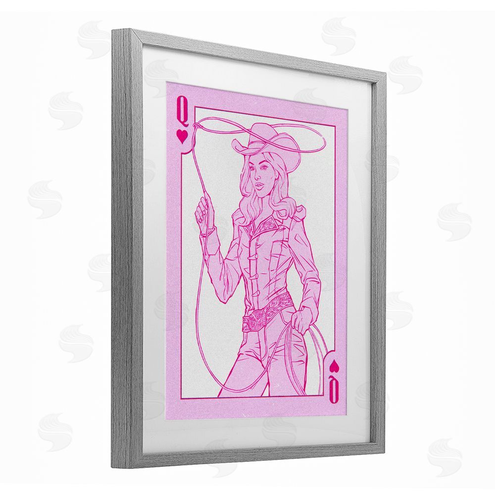 Ziwei Li Cowgirl Queen of Hearts Gray Framed Print Under Glass Wall Art