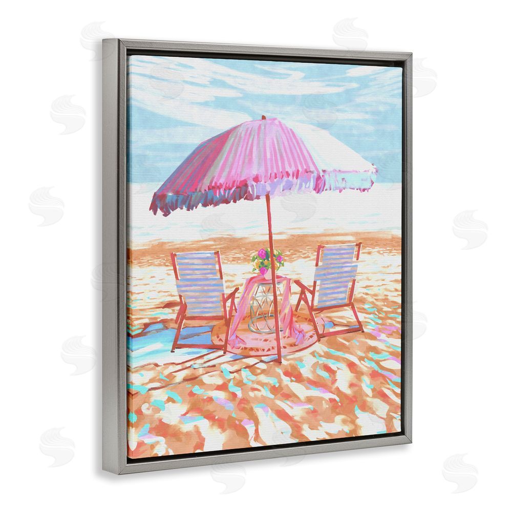 Ziwei Li Seaside Summer Picnic For Two Gray Floating Framed Canvas Wall Art Print