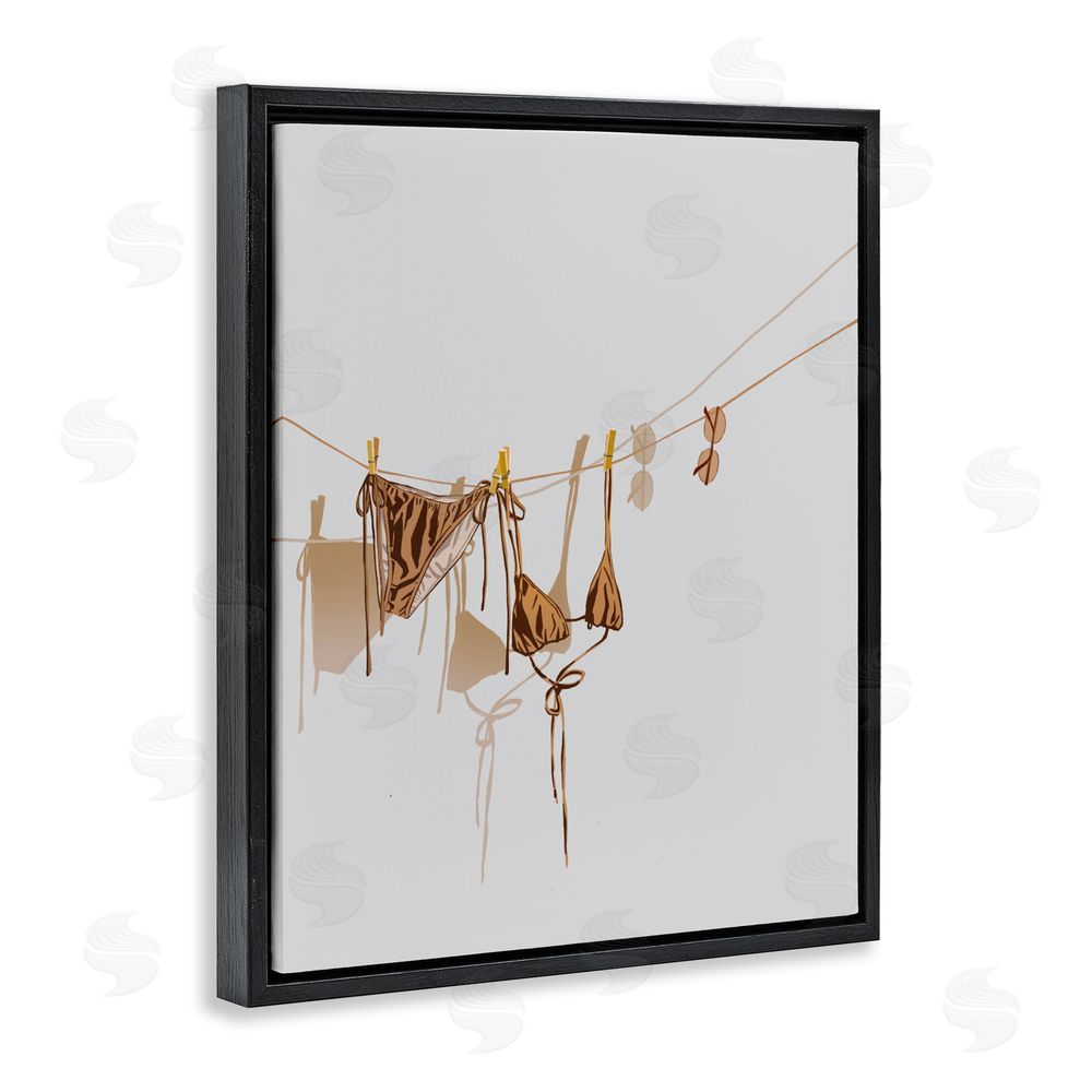 Ziwei Li Sunlit Bikini on Clothesline Black Floating Framed Canvas Wall Art Print