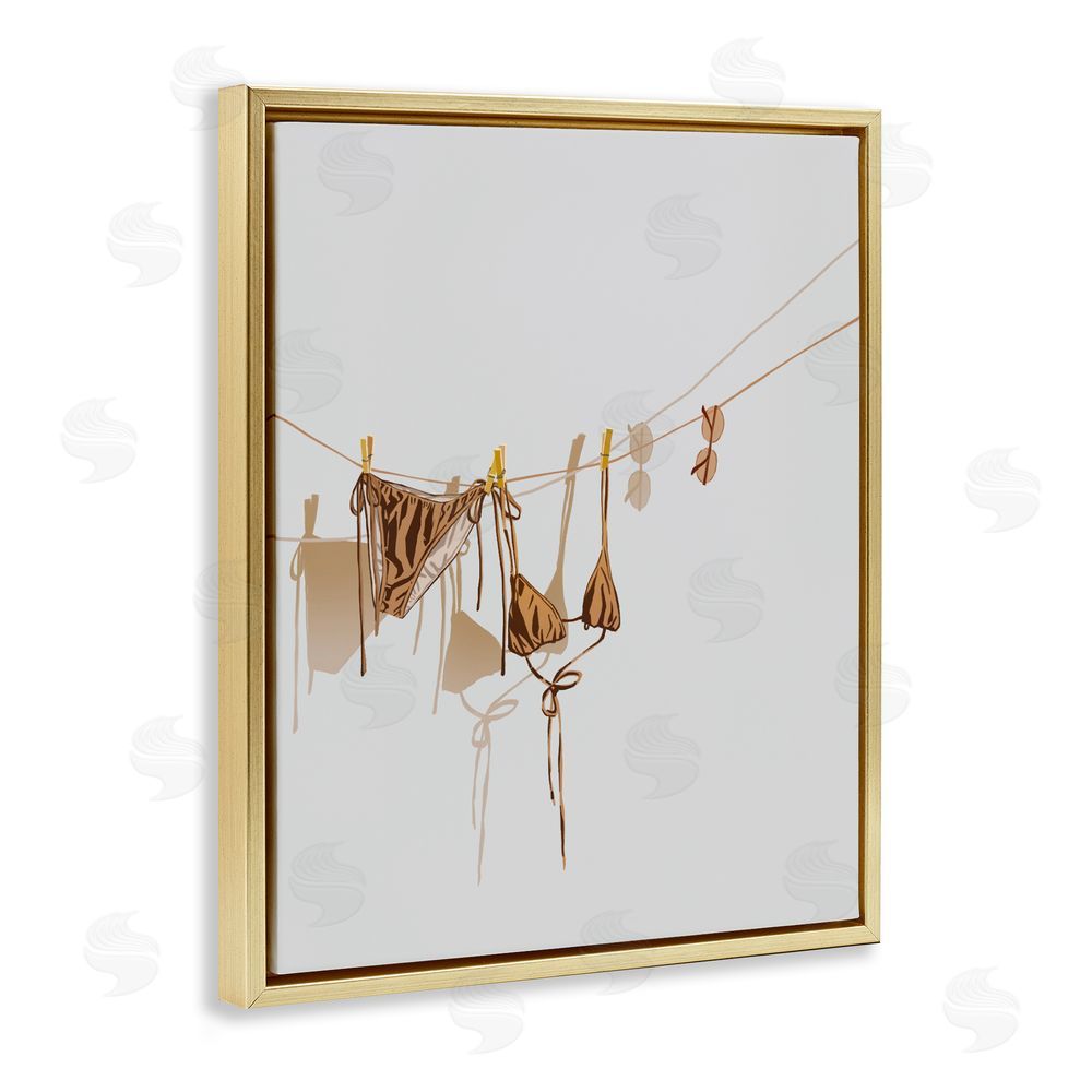 Ziwei Li Sunlit Bikini on Clothesline Gold Floating Framed Canvas Wall Art Print