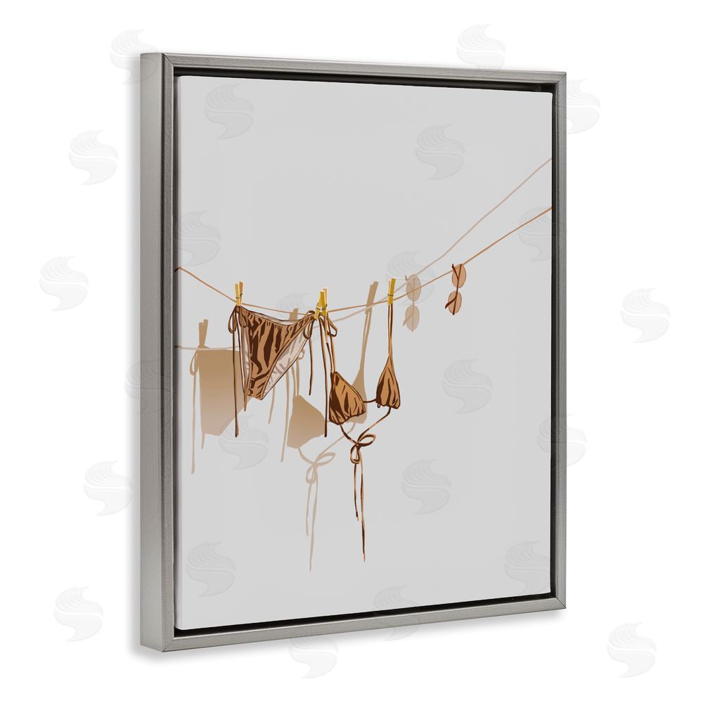 Ziwei Li Sunlit Bikini on Clothesline Gray Floating Framed Canvas Wall Art Print