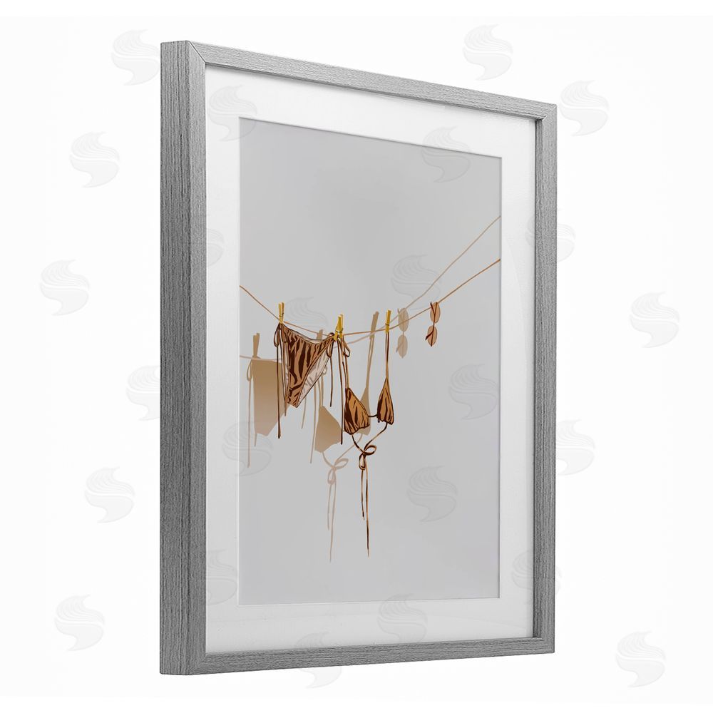 Ziwei Li Sunlit Bikini on Clothesline Gray Framed Print Under Glass with White Mat Wall Art