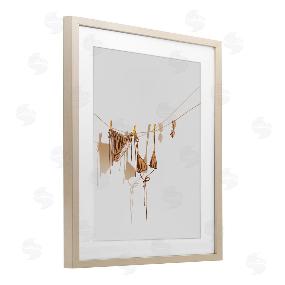 Ziwei Li Sunlit Bikini on Clothesline Brown Framed Print Under Glass with White Mat Wall Art
