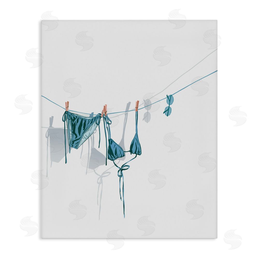 Ziwei Li Teal Bikini on Clothesline Stretched Canvas Wall Art Print