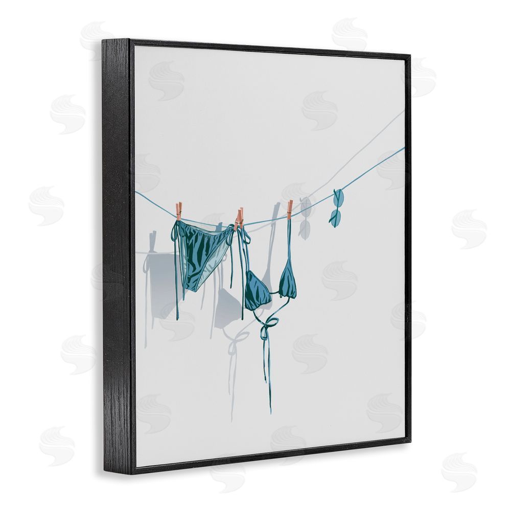 Ziwei Li Teal Bikini on Clothesline Black Framed Giclee Wall Art Print