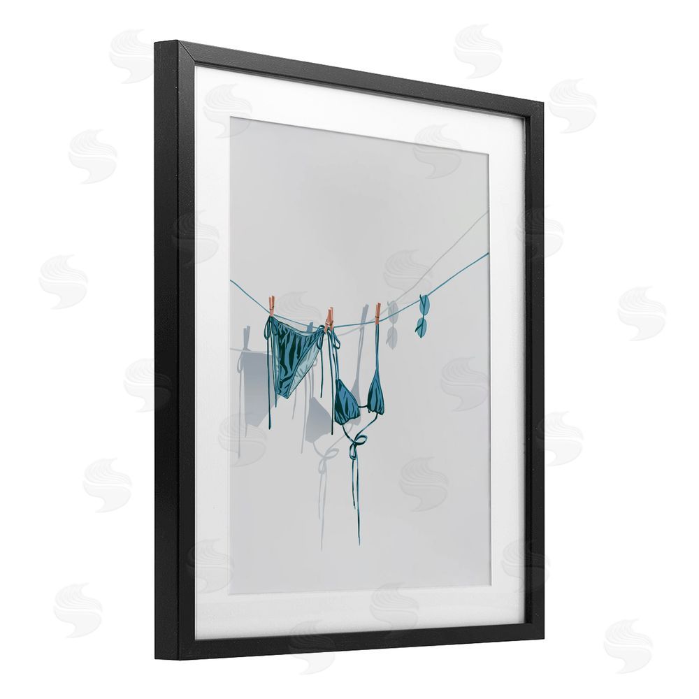 Ziwei Li Teal Bikini on Clothesline Black Framed Print Under Glass with White Mat Wall Art