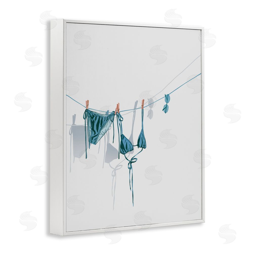 Ziwei Li Teal Bikini on Clothesline White Framed Giclee Wall Art Print