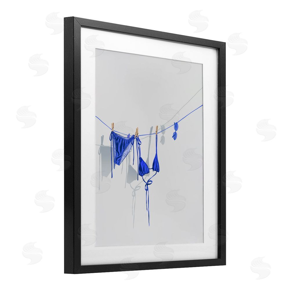 Ziwei Li Blue Bikini on Clothesline Black Framed Print Under Glass with Matting Wall Art