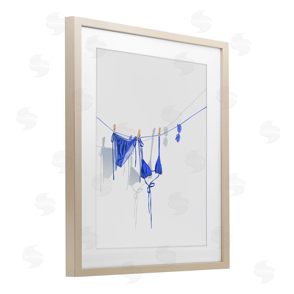 Ziwei Li Blue Bikini on Clothesline Brown Framed Print Under Glass with Matting Wall Art