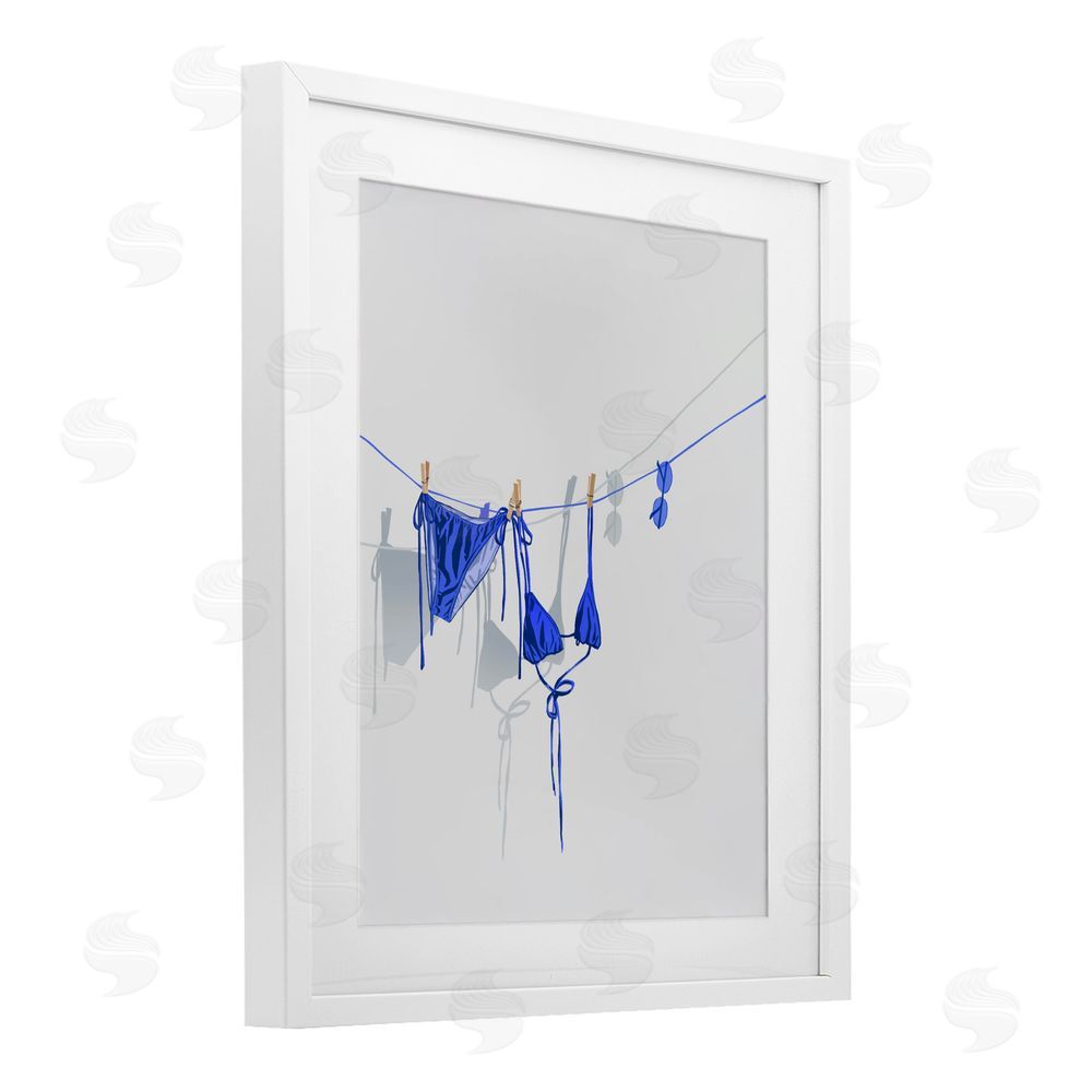 Ziwei Li Blue Bikini on Clothesline White Framed Print Under Glass with Matting Wall Art