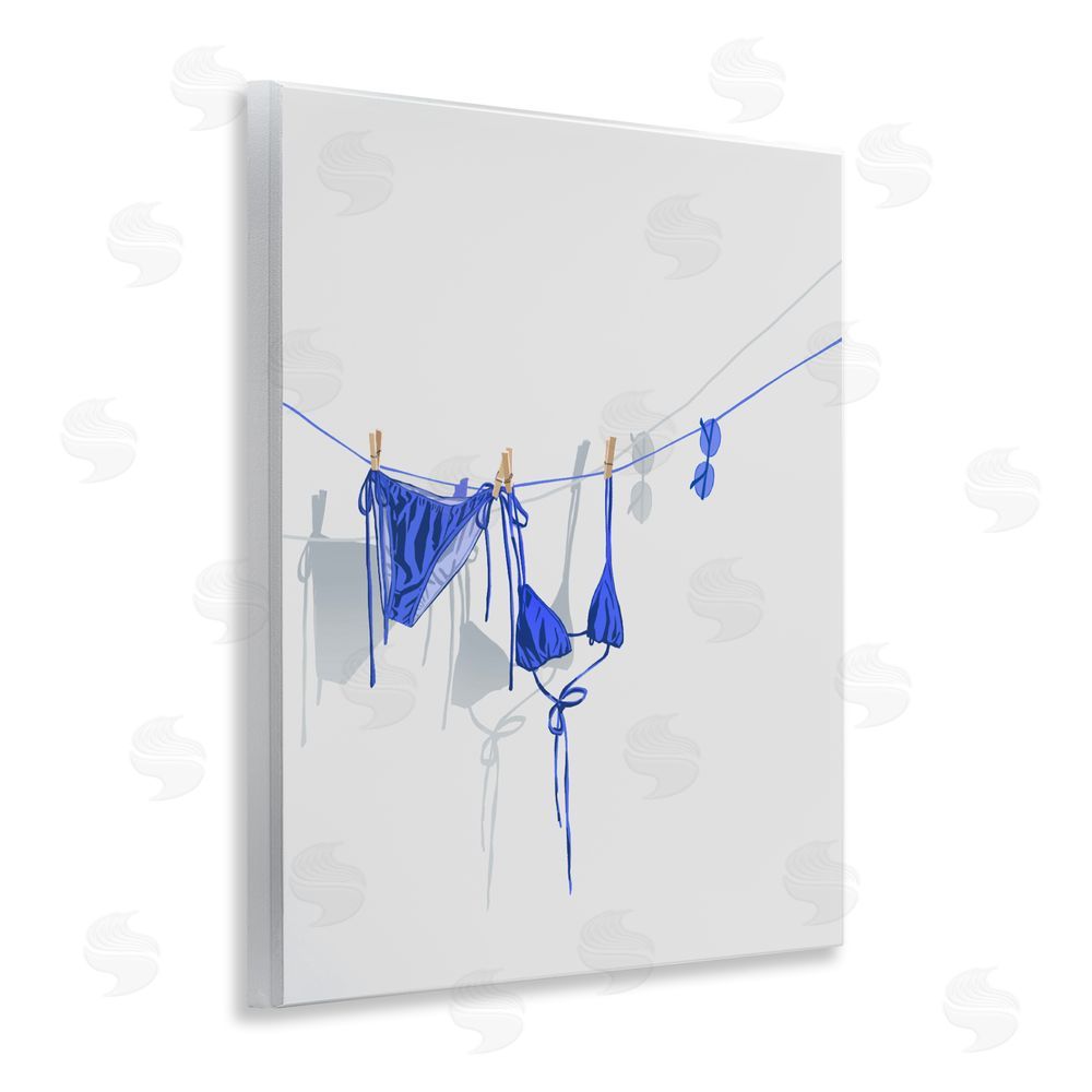 Ziwei Li Blue Bikini on Clothesline Wall Plaque Art Print with White Foil Wrap