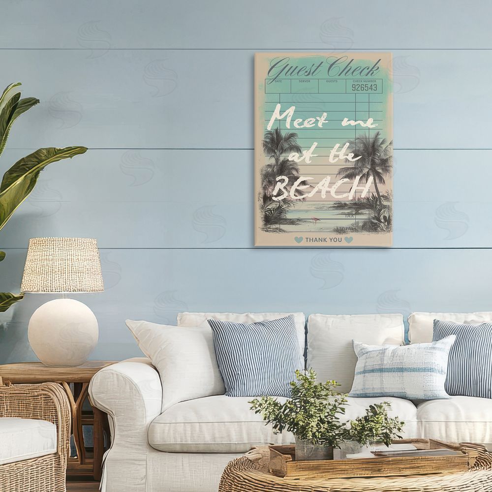 Sarah Donington Art Hustle LLC Meet Me At Beach Check Canvas Wall Art Print in Room