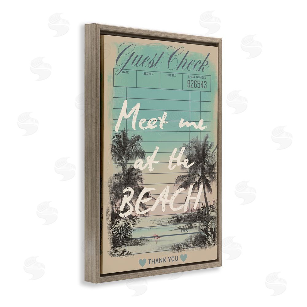 Sarah Donington Art Hustle LLC Meet Me At Beach Check Brown Floating Frame Canvas Wall Art Print