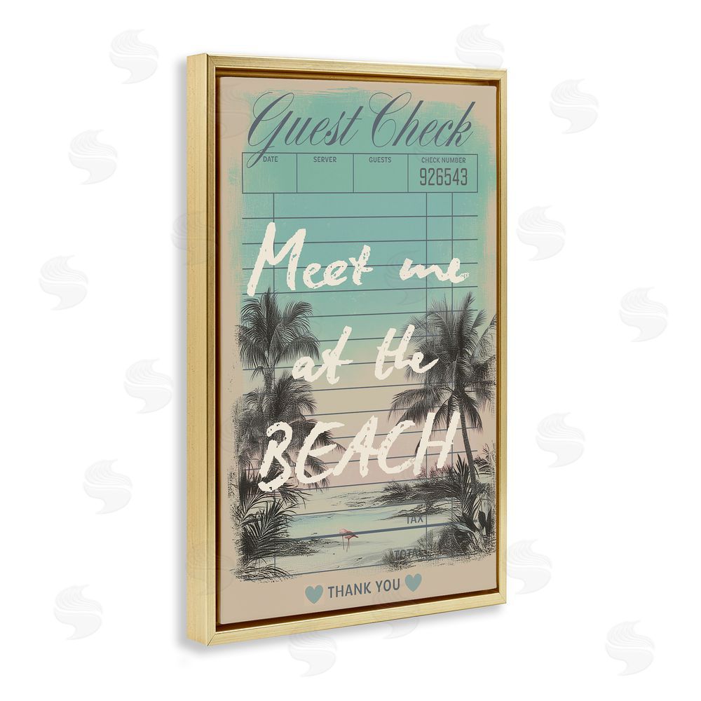 Sarah Donington Art Hustle LLC Meet Me At Beach Check Gold Floating Frame Canvas Wall Art Print