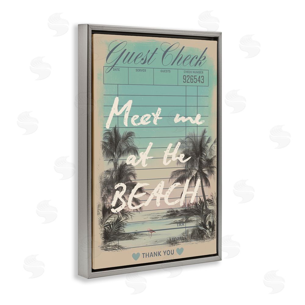 Sarah Donington Art Hustle LLC Meet Me At Beach Check Gray Floating Frame Canvas Wall Art Print