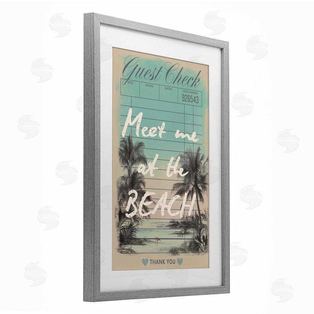 Sarah Donington Art Hustle LLC Meet Me At Beach Check Gray Framed Print Under Glass Wall Art