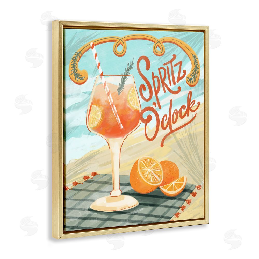 Connie Summers Spritz O'Clock Citrus Cocktail Gold Floating Framed Canvas Wall Art Print