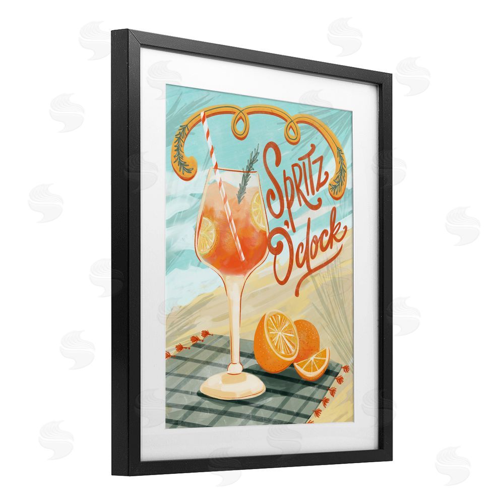 Connie Summers Spritz O'Clock Citrus Cocktail Black Framed Print Under Glass with White Mat Wall Art