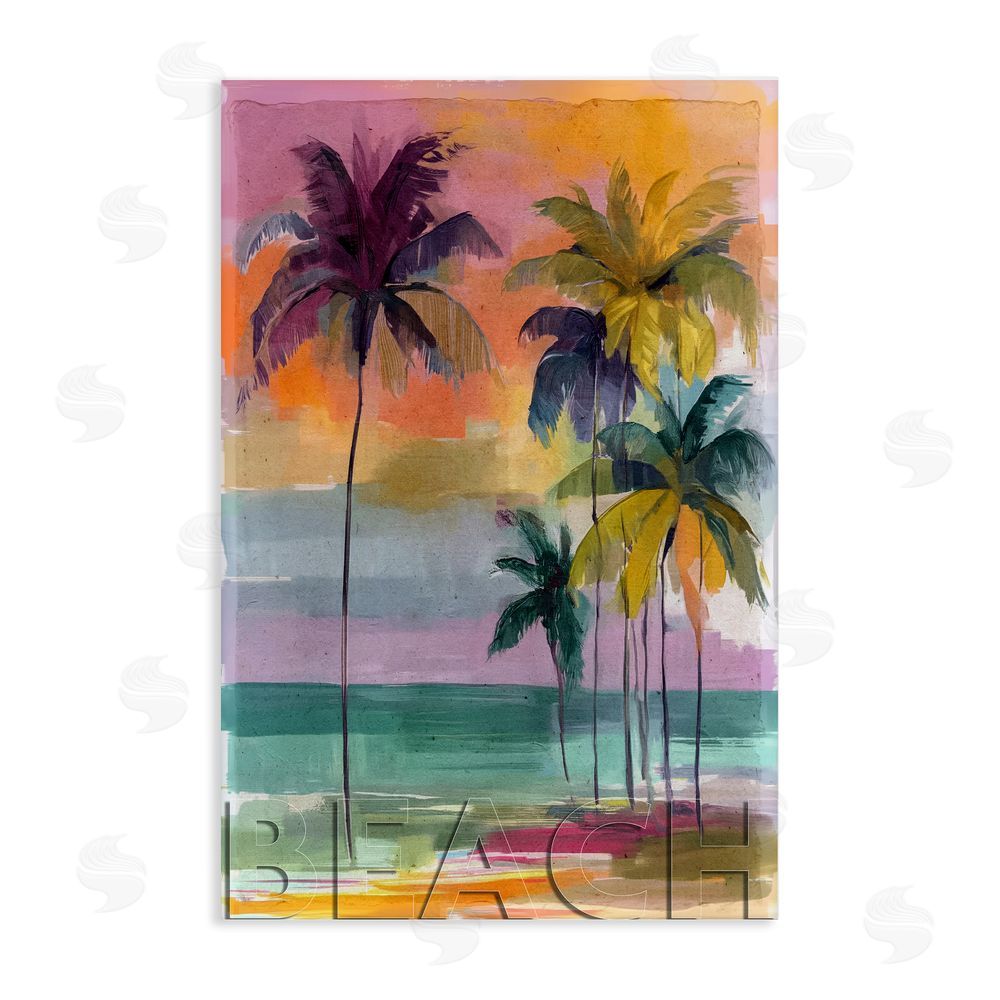 Annabelle Hall Crayon Beach at Sunset Stretched Canvas Wall Art