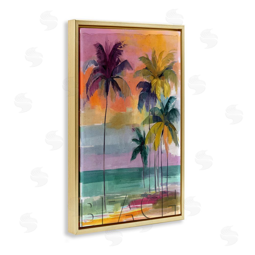 Annabelle Hall Crayon Beach at Sunset Gold Floating Frame Canvas Wall Art Print