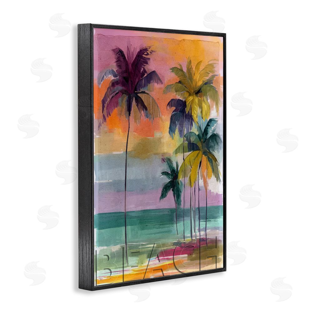 Annabelle Hall Crayon Beach at Sunset Black Framed Giclee Wall Art Print