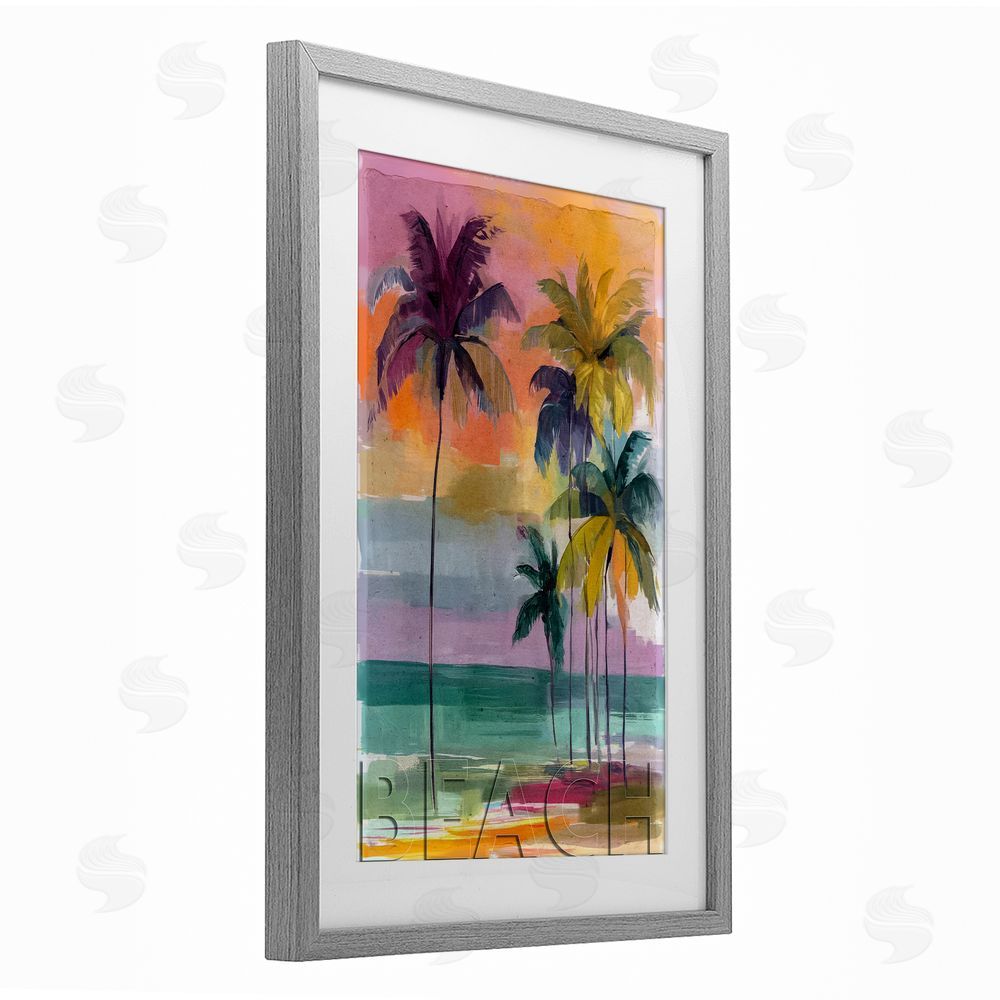 Annabelle Hall Crayon Beach at Sunset Gray Framed Print Under Glass Wall Art