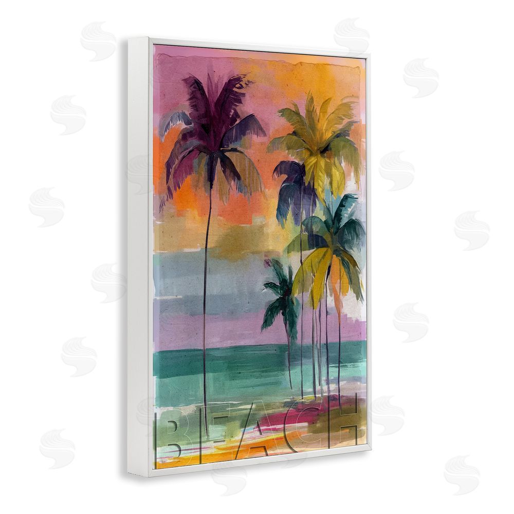 Annabelle Hall Crayon Beach at Sunset White Framed Giclee Wall Art Print