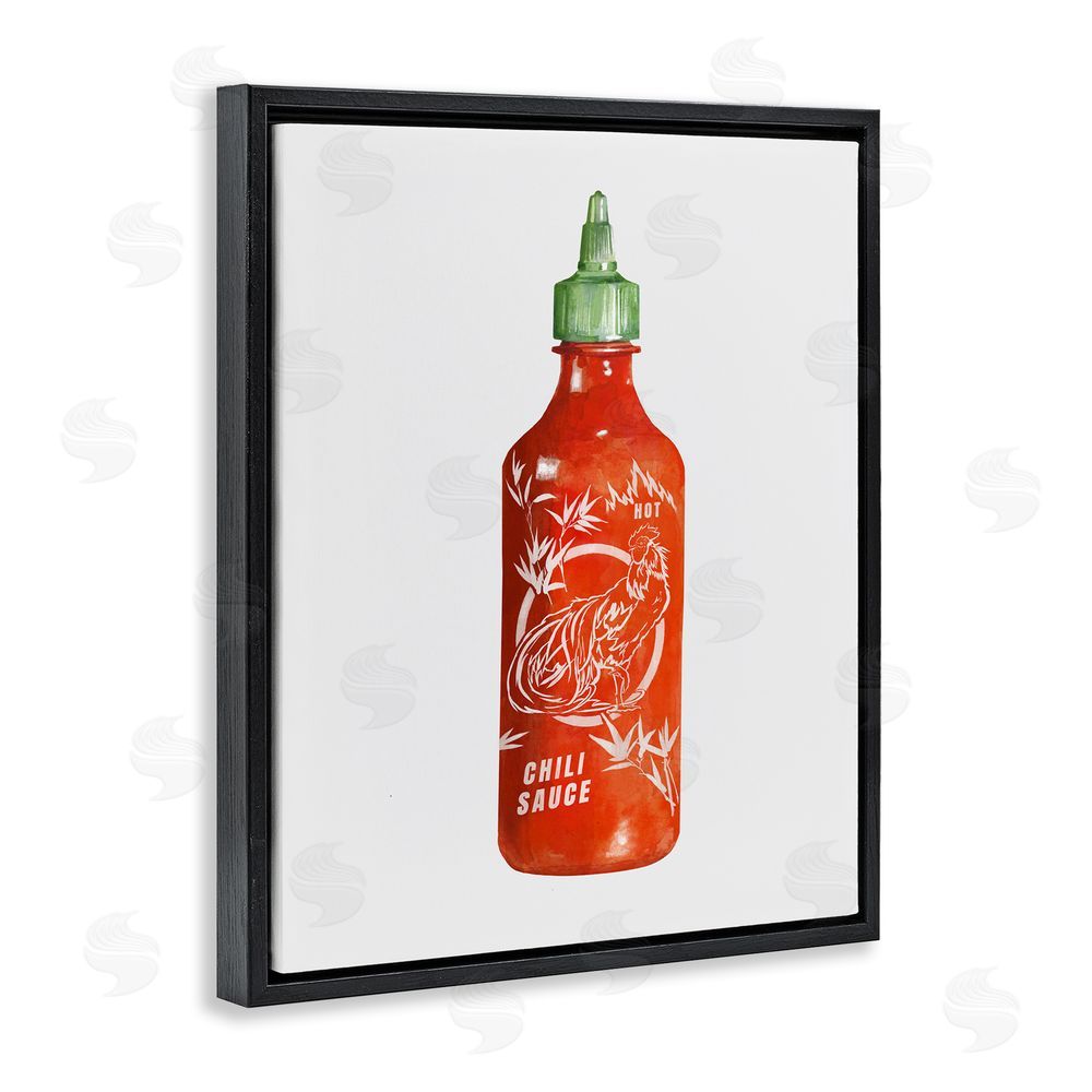 Radhika Modi Iconic Hot Sauce Bottle Black Floating Frame Canvas Wall Art Print