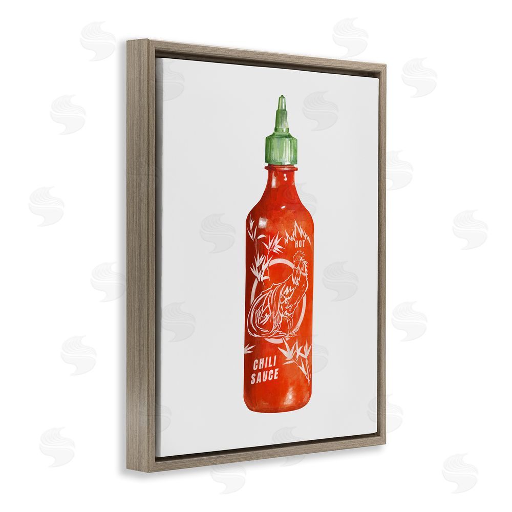 Radhika Modi Iconic Hot Sauce Bottle Brown Floating Frame Canvas Wall Art Print