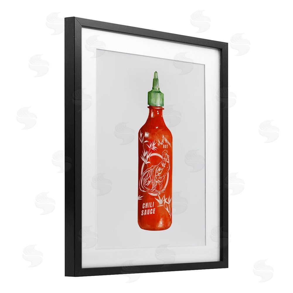 Radhika Modi Iconic Hot Sauce Bottle Black Framed Print Under Glass Wall Art