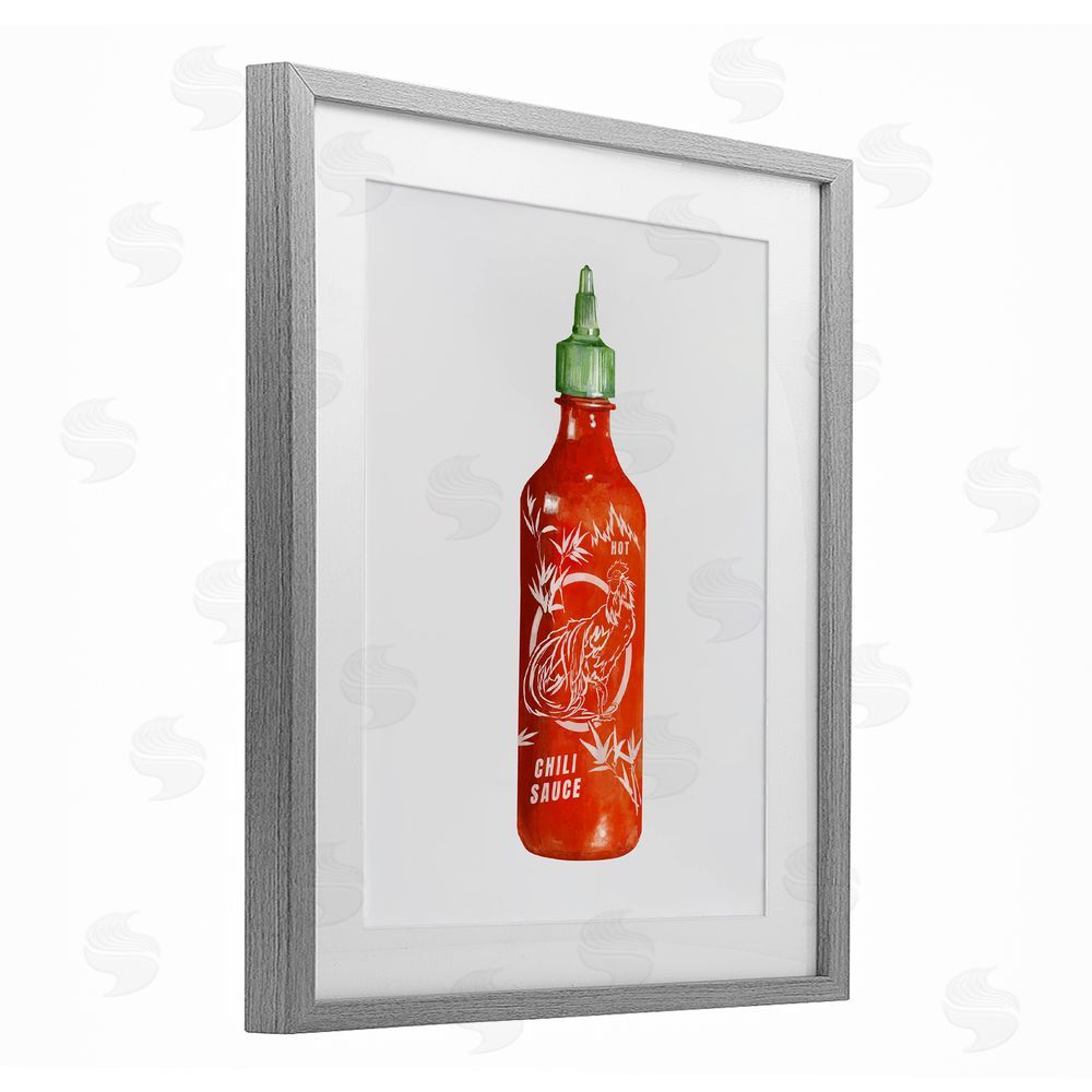 Radhika Modi Iconic Hot Sauce Bottle Gray Framed Print Under Glass Wall Art