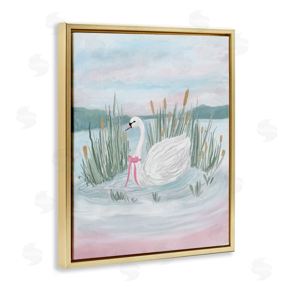 Adreane Fippinger Swan Serenade on Lake Gold Floating Framed Canvas Wall Art Print