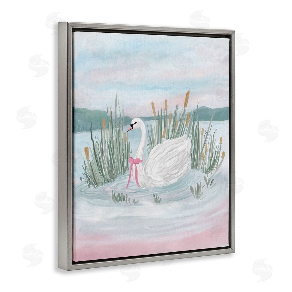 Adreane Fippinger Swan Serenade on Lake Gray Floating Framed Canvas Wall Art Print