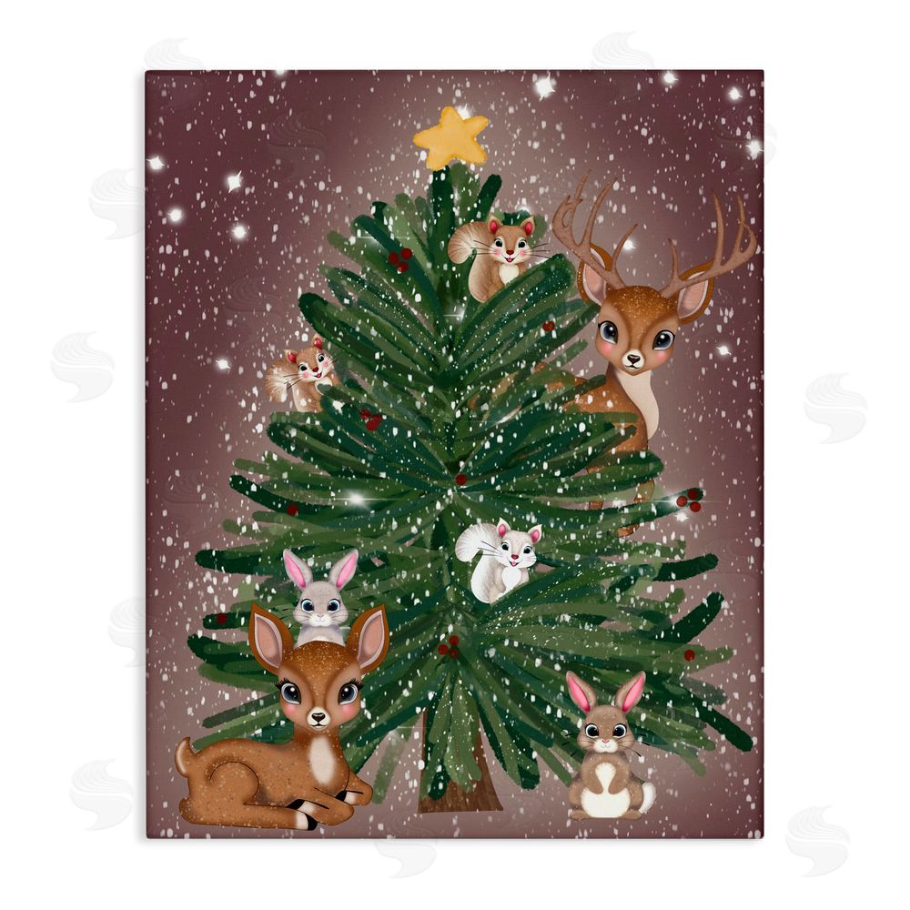 Drew McInerney Christmas Tree Fun Animals Canvas Wall Art Print