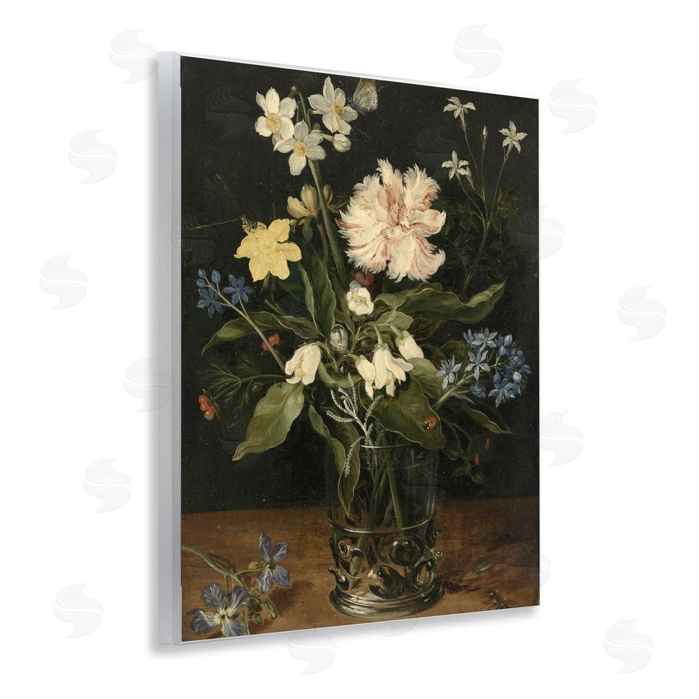 Vintage Hustle Chrysanthemum & Flowers in Vase Wall Plaque with Fixed Lithograph Print