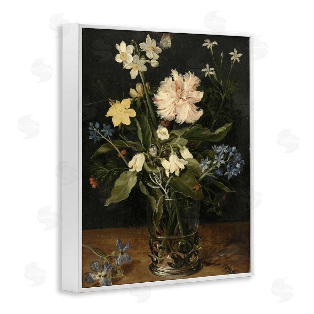 Vintage Hustle Chrysanthemum & Flowers in Vase White Framed Giclee Wall Art Print