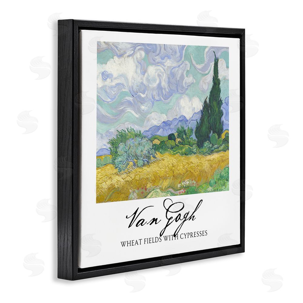 Vintage Hustle Van Gogh Wheat Field with Cypresses Black Floating Framed Canvas Wall Art Print