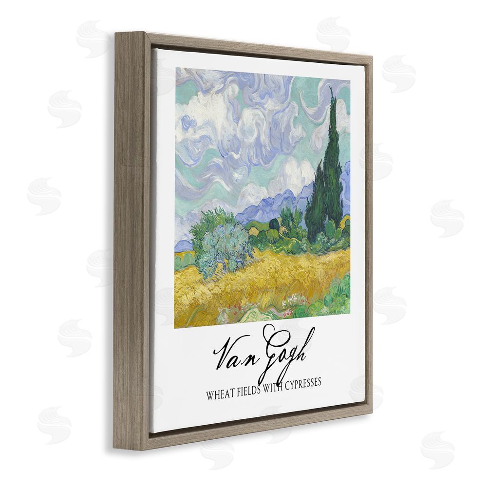 Vintage Hustle Van Gogh Wheat Field with Cypresses Brown Floating Framed Canvas Wall Art Print