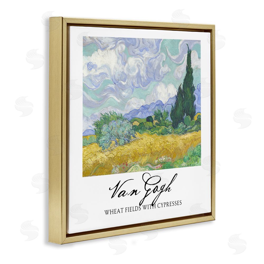 Vintage Hustle Van Gogh Wheat Field with Cypresses Gold Floating Framed Canvas Wall Art Print