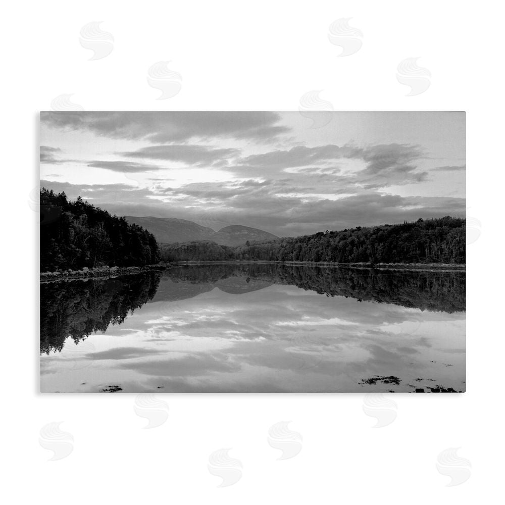 MJ Photography Acadia Reflection in Monochrome Stretched Canvas Wall Art Print