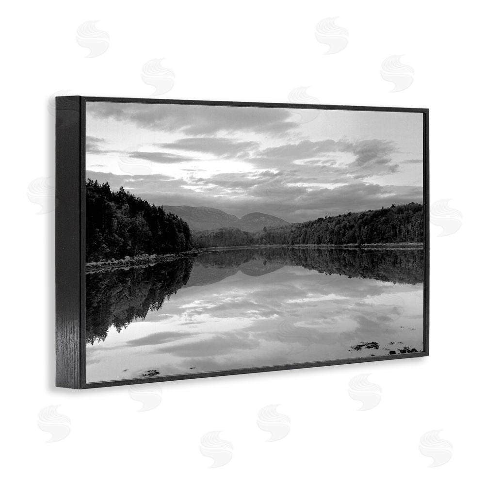 MJ Photography Acadia Reflection in Monochrome Black Framed Giclee Wall Art Print