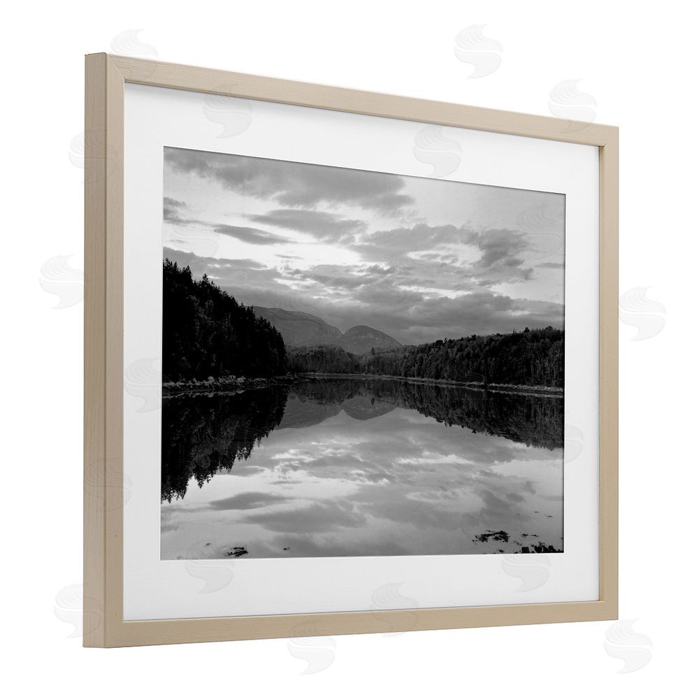 MJ Photography Acadia Reflection in Monochrome Brown Framed Print Under Glass with Matting Wall Art