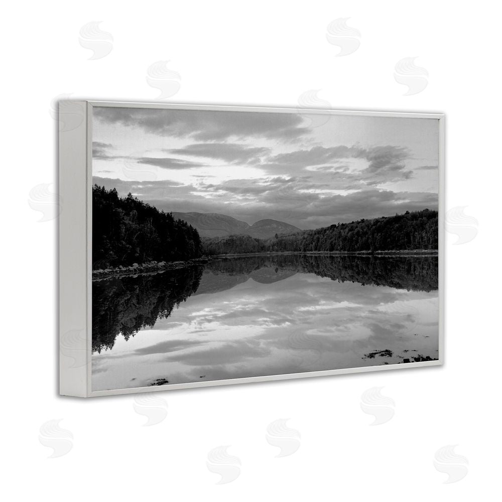 MJ Photography Acadia Reflection in Monochrome White Framed Giclee Wall Art Print