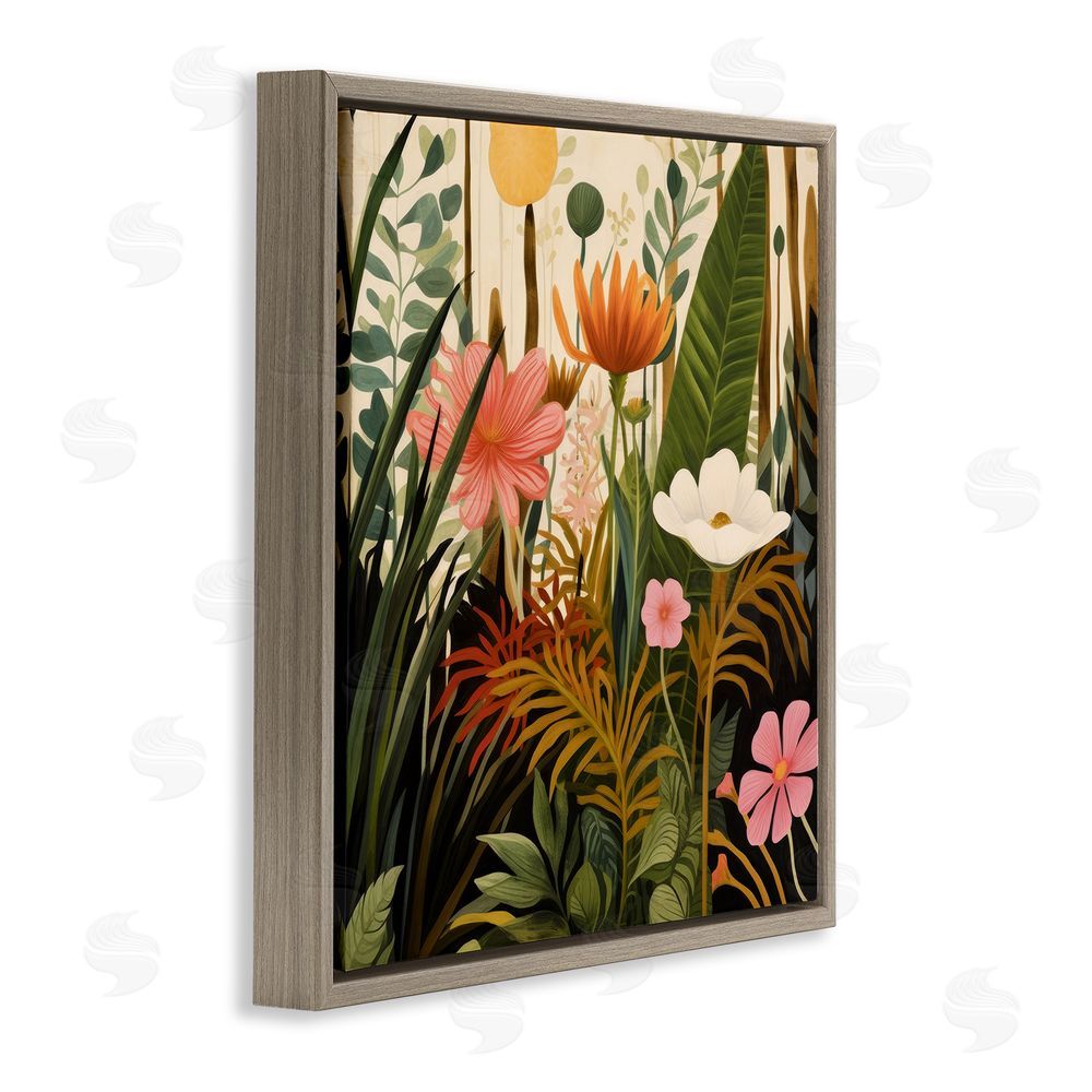 Lazar Studio Botanical Embrace in the Jungle Brown Floating Frame Stretched Canvas Wall Art Print